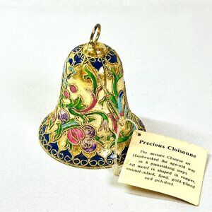 Cloisonne Vintage Bell Openwork Twisted Wire Enamel Navy Pink Brass Ornament